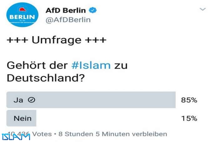 حذف نظرسنجی حزب راست‌گرای آلمانی بعد از حصول نتیجه‌ای به نفع اسلام