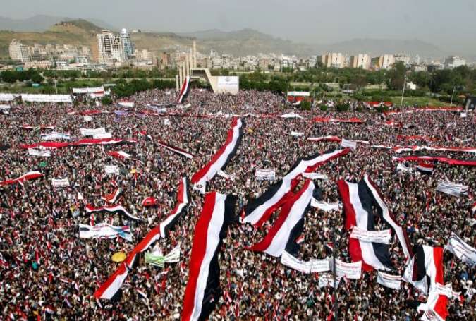 تظاهرات گسترده ی مردم یمن در سومین سالگرد شروع حملات ائتلاف غربی- عربی