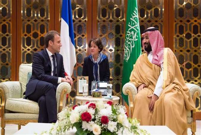 The photo released by the Saudi Press Agency (SPA) on November 9, 2017, shows Saudi Crown Prince Mohammed bin Salman (R) meeting with French President Emmanuel Macron upon his arrival in Riyadh, Saudi Arabia. (Via AP)