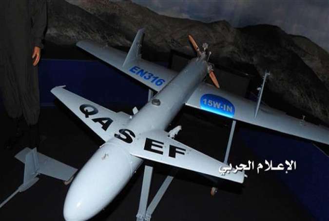 This photo provided by the media bureau of Yemen’s operations command shows Qasef-1 (Striker-1) combat drone.
