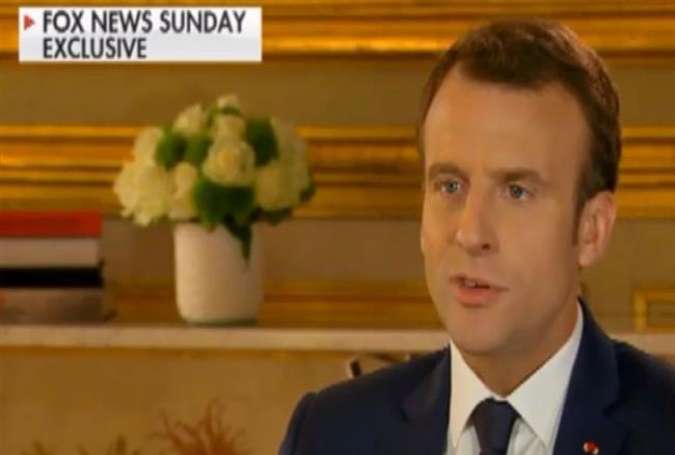 French President Emmanuel Macron attends an interview with Fox News on April 22, 2018.