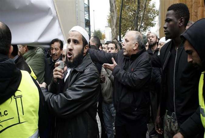 Muslims protest against the closure of a prayer room in the Paris suburb of Clichy la Garenne, France.jpg