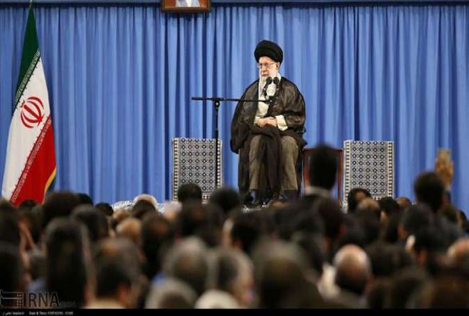 Leader of the Islamic Revolution Ayatollah Seyyed Ali Khamenei addresses Iranian workers in Tehran, April 30, 2018.