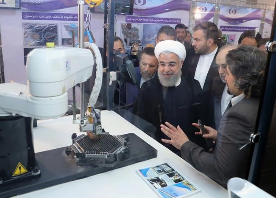 Iranian President Hassan Rouhani is shown at a ceremony to mark National Nuclear Technology Day in Tehran