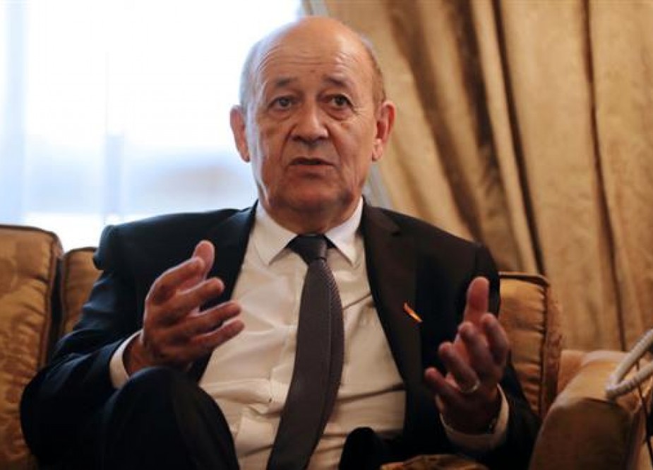 French Foreign Minister Jean-Yves Le Drian speaks during a meeting with his counterpart Egypt