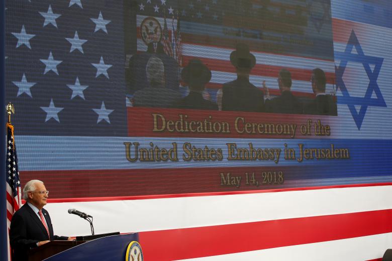 U.S. Ambassador to Israel David Friedman speaks during the dedication ceremony of the new U.S. embassy in Jerusalem.
