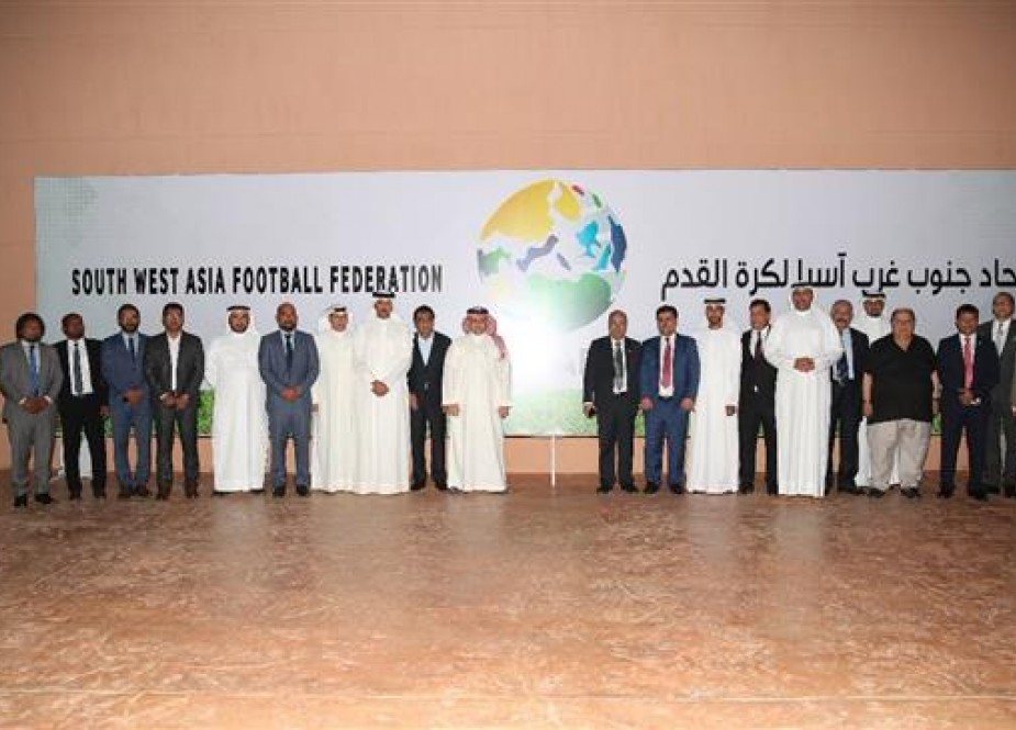 Officials from the newly-created South West Asian Football Federation (SWAFF) pose for a photograph during a ceremony in the Red Sea port city of Jeddah, Saudi Arabia, on May 10, 2018. (Photo via Twitter)