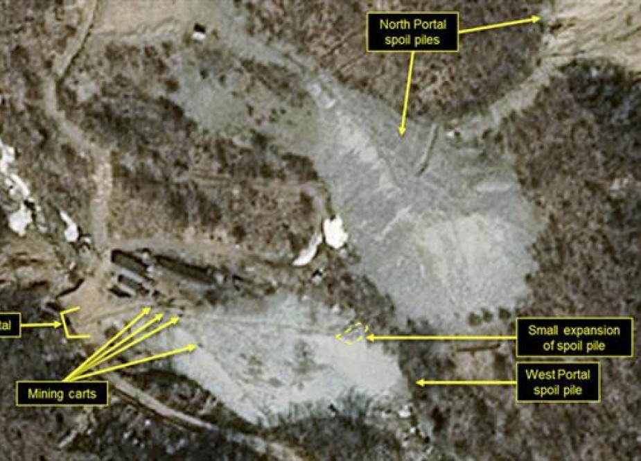 A satellite image released and notated by Airbus Defense & Space and 38 North on March 30, 2018, shows the Punggye-ri nuclear test site in North Korea. (AP photo)
