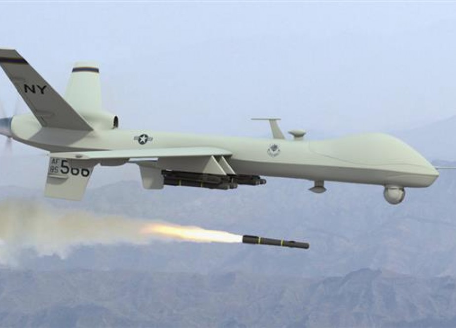 This file image shows a US predator drone firing a missile.