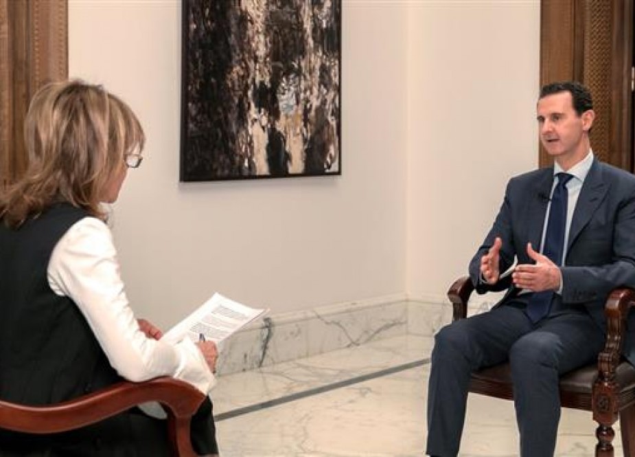 The photo released on June 10, 2018 shows Syria’s President Bashar al-Assad speaking during an interview with the British Daily Mail newspaper.