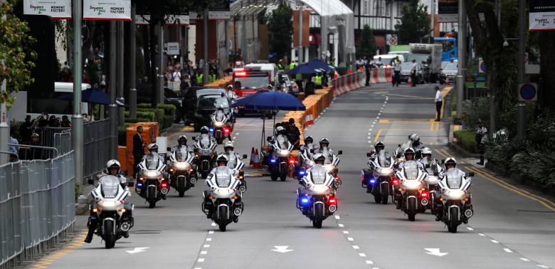 The motorcade of North Korean leader Kim Jong Un travels towards Sentosa for his meeting with President Donald Trump, in Singapore.