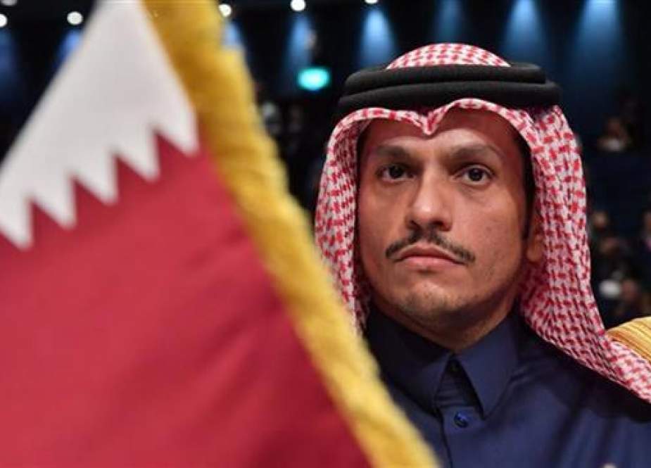 Qatari Foreign Minister Mohammed bin Abdulrahman Al Thani attends the second day of an international conference for reconstruction of Iraq, in Kuwait City, on February 14, 2018. (Photo by AFP)