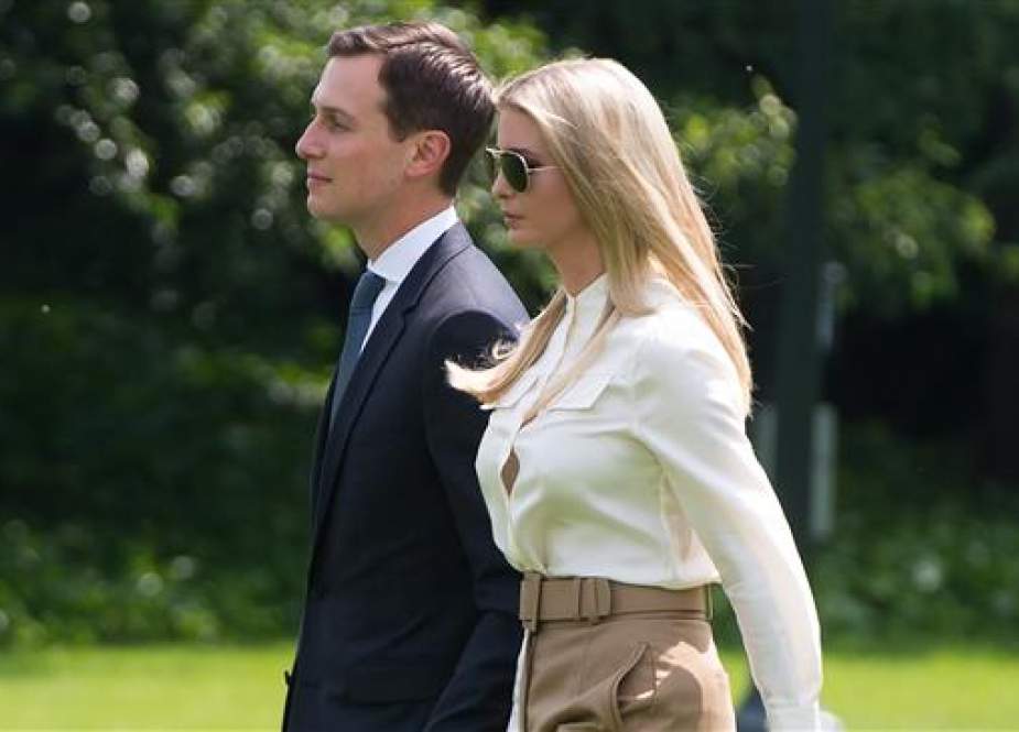 In this file photo taken on June 1, 2018, Jared Kushner and Ivanka Trump walk to Marine One prior to departing from the South Lawn of the White House in Washington, DC. (By AFP)