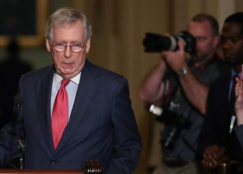 US Senate Majority Leader Mitch McConnell (R-KY), speaks to the media after attending a Senate Republican policy luncheon on June 12, 2018 in Washington, DC. (Photo by AFP)