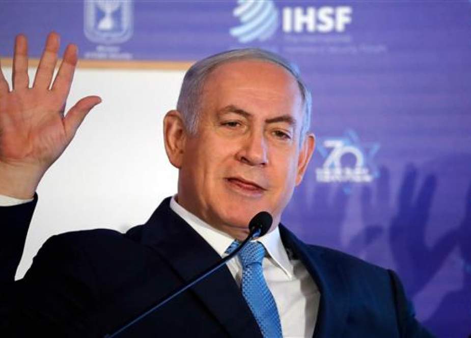 Israeli Prime Minister Benjamin Netanyahu gestures during his speech in Jerusalem al-Quds on June 14, 2018. (Photo by AFP)