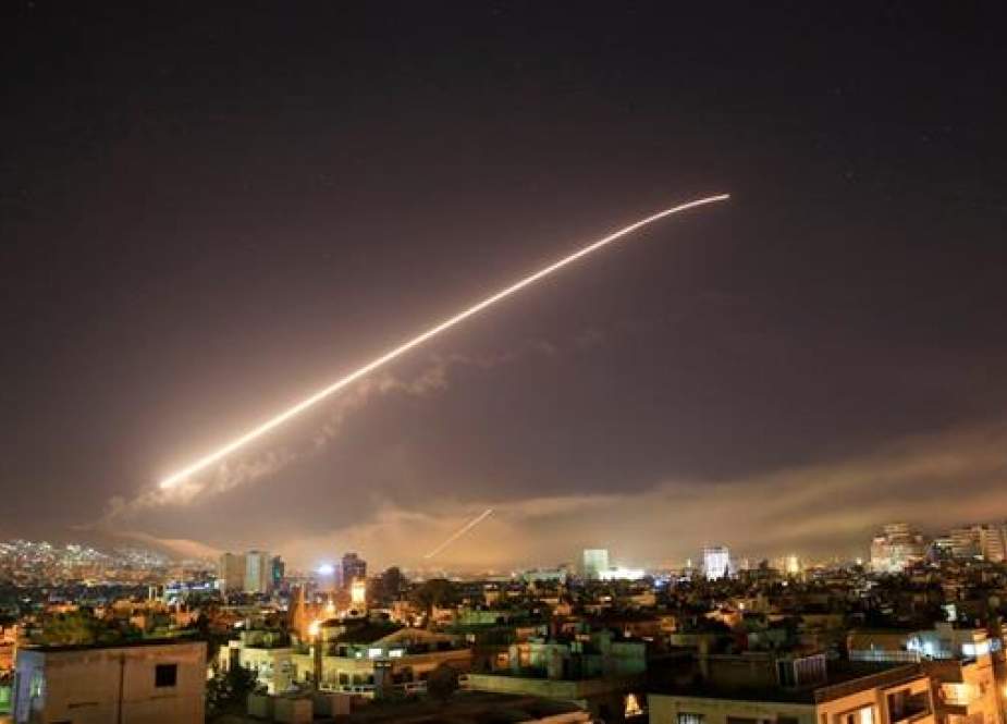 Flares lit up the skies over Damascus after President Trump announced military airstrikes by the US, in cooperation with French and British allies on April 13, 2018.