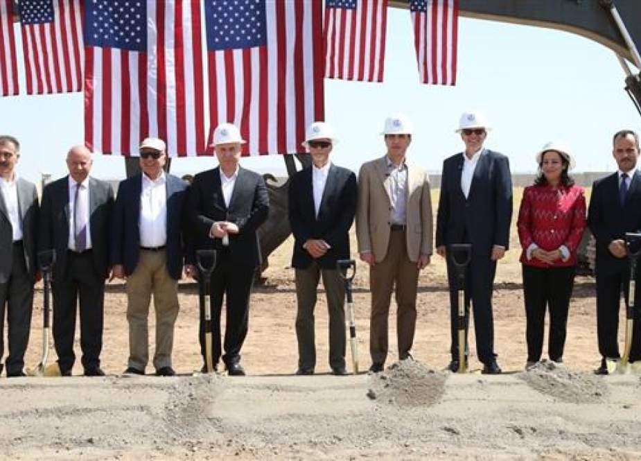 The photo shows officials attending a groundbreaking ceremony at the new US consulate in Erbil, capital of the semi-autonomous Iraqi Kurdistan region, July 6, 2018.