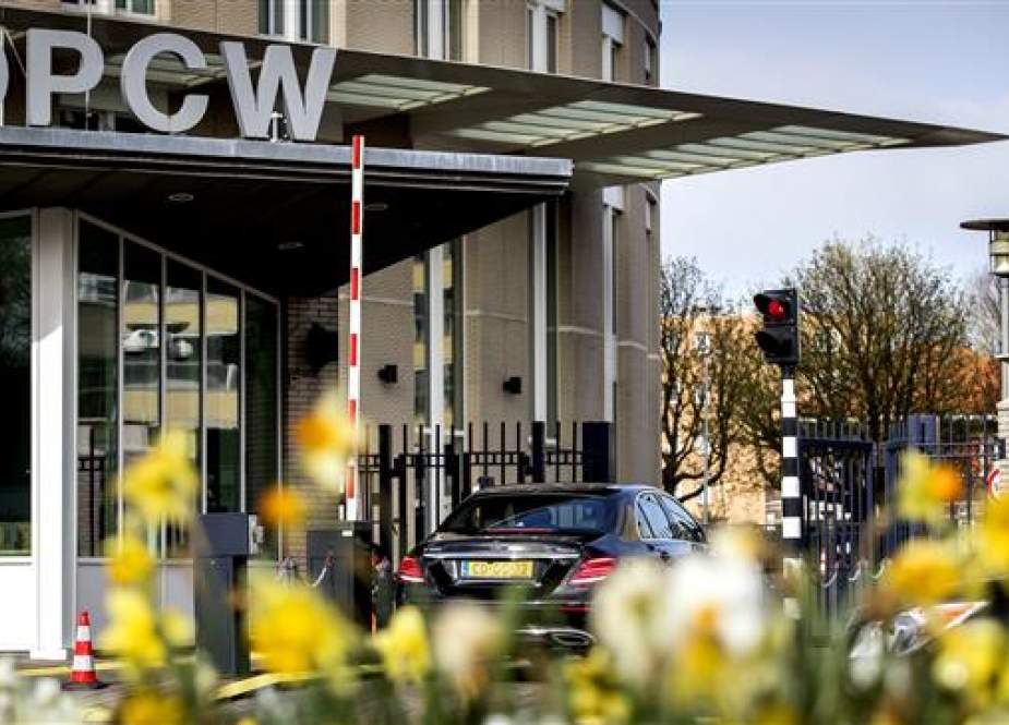 The photo taken on April 16, 2018 shows the headquarters of the Organization for the Prohibition of Chemical Weapons (OPCW) in The Hague, the Netherlands. (Photo by AFP)