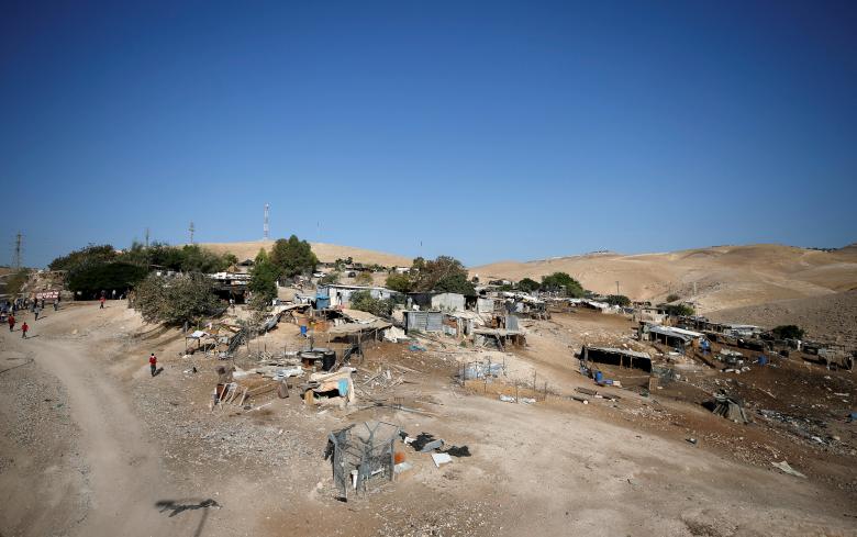 A view shows Palestinian dwellings in al-Khan al-Ahmar near Jericho in the occupied West Bank.