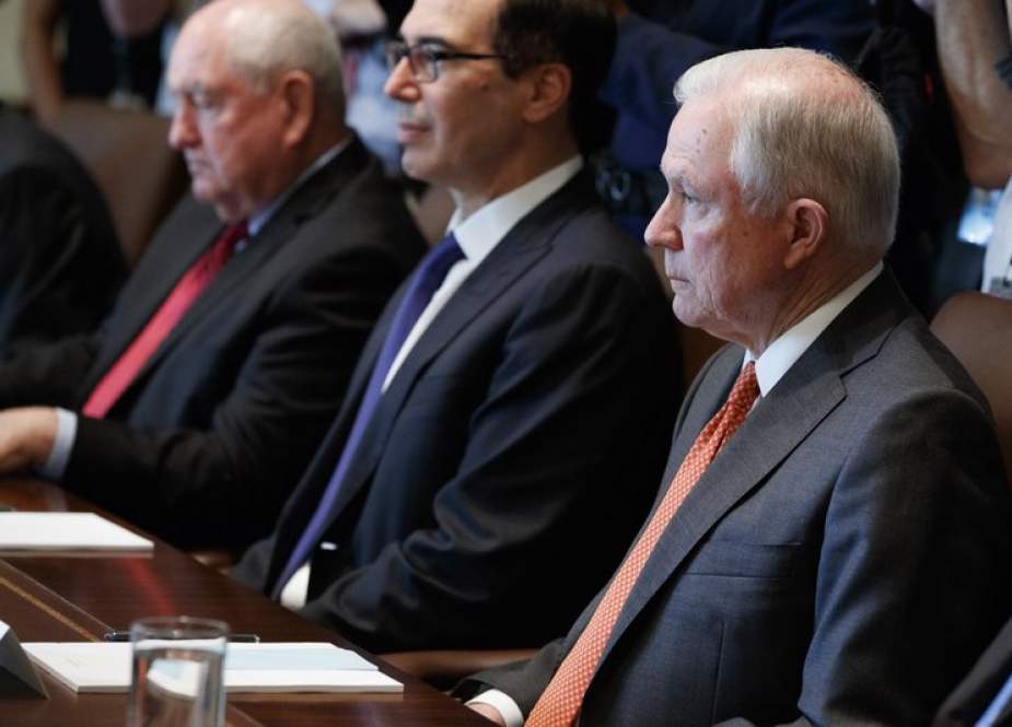 In this file photo taken on July 18, 2018 Attorney General Jeff Sessions listens as US President Donald Trump speaks during a cabinet meeting at the White House in Washington, DC. (AFP photo)