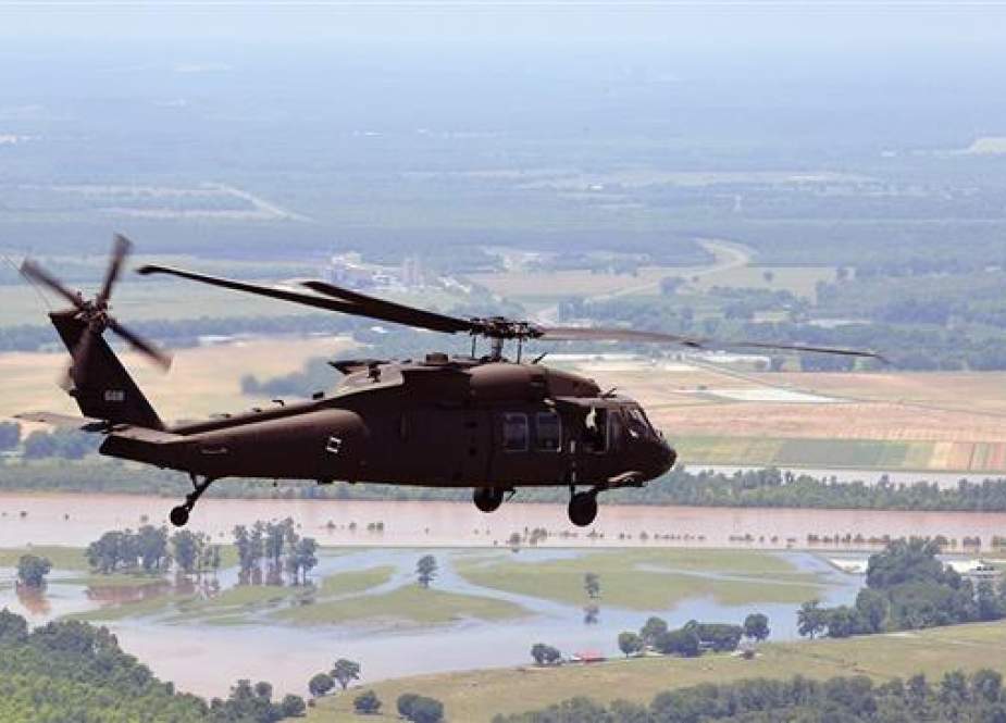 A Louisiana National Guard UH-60 Black Hawk is used to assess flooding on June 5, 2015.