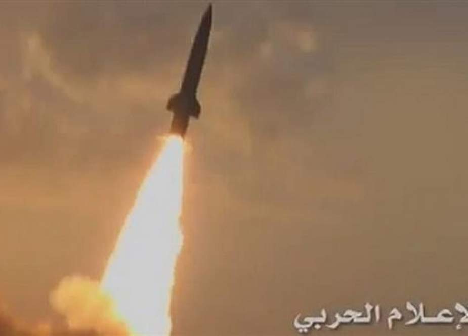 Frame grab from video released by Yemen’s War Media shows a missile being fired by the country’s defense forces.