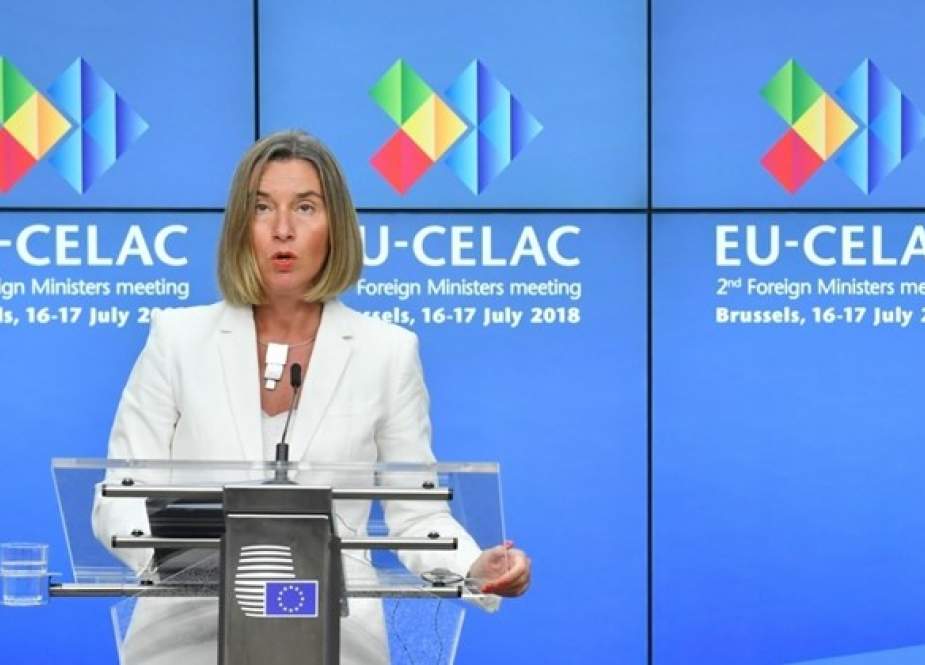 High Representative of the Union for Foreign Affairs and Security Policy Federica Mogherini looks on during a Foreign Affairs EU - CELAC (Community of Latin American and Caribbean States) ministers meeting at the EU headquarters in Brussels on July 16, 2018. (Photo by AFP)