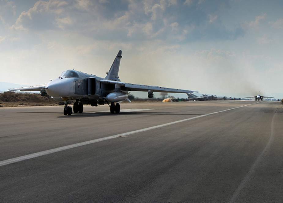 This file picture shows a Russian Sukhoi Su-24 fighter jet at the Russia-run Hmeimim airbase in Syria