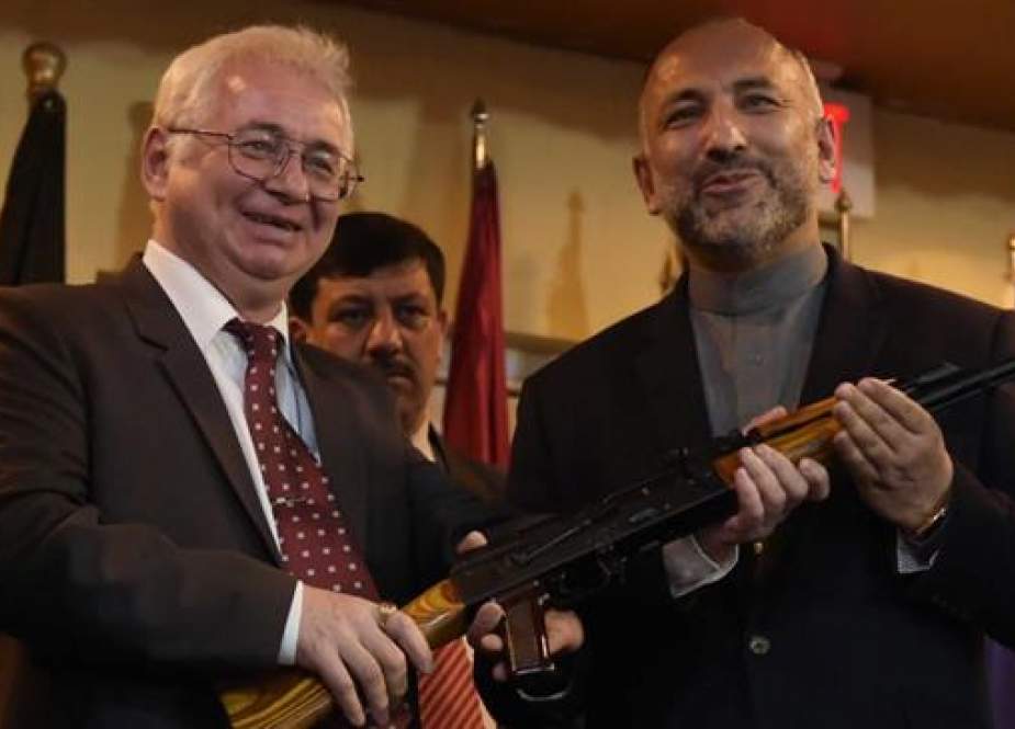 Afghan National Security Adviser Hanif Atmar (R) and Russian Ambassador to Afghanistan Alexander Mantytskiy.jpg