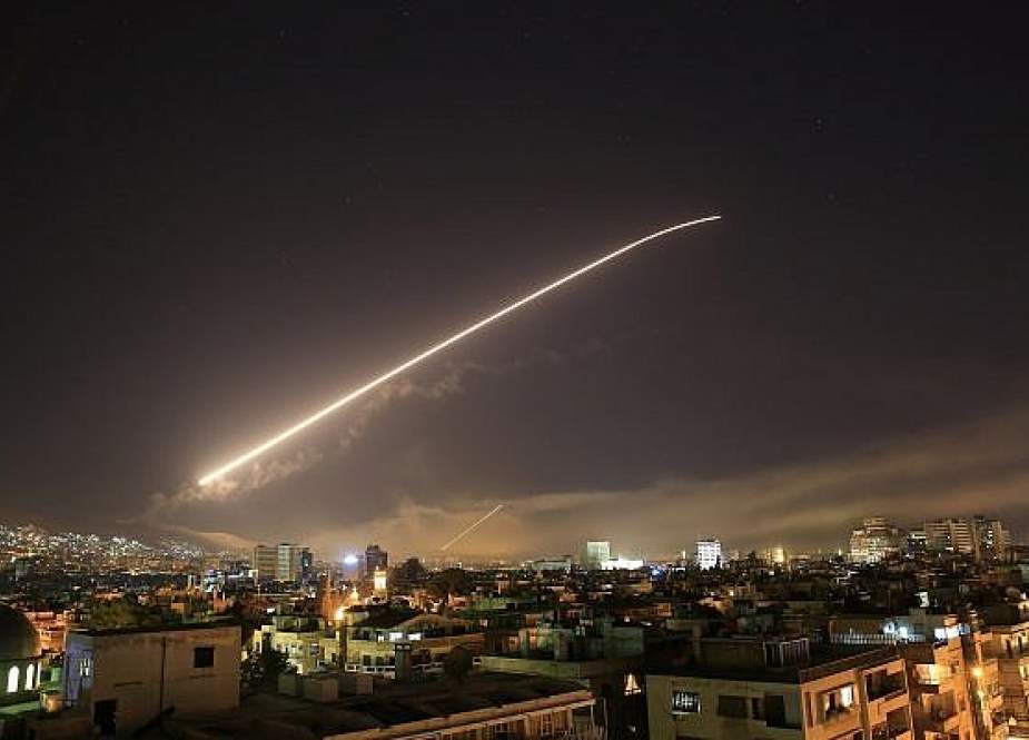 Damascus skies erupt with surface to air missile fire as the US launches an attack on Syria targeting different parts of the Syrian capital in April.