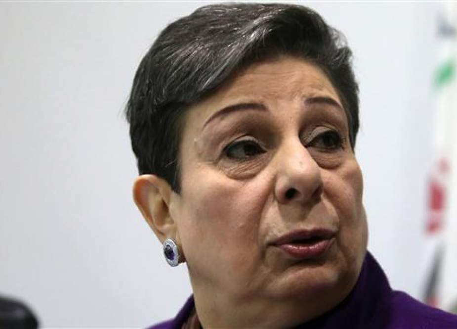 In this file photo taken on February 24, 2015, PLO executive committee member Hanan Ashrawi speaks during a press conference in the occupied West Bank city of Ramallah. (Photo by AFP)