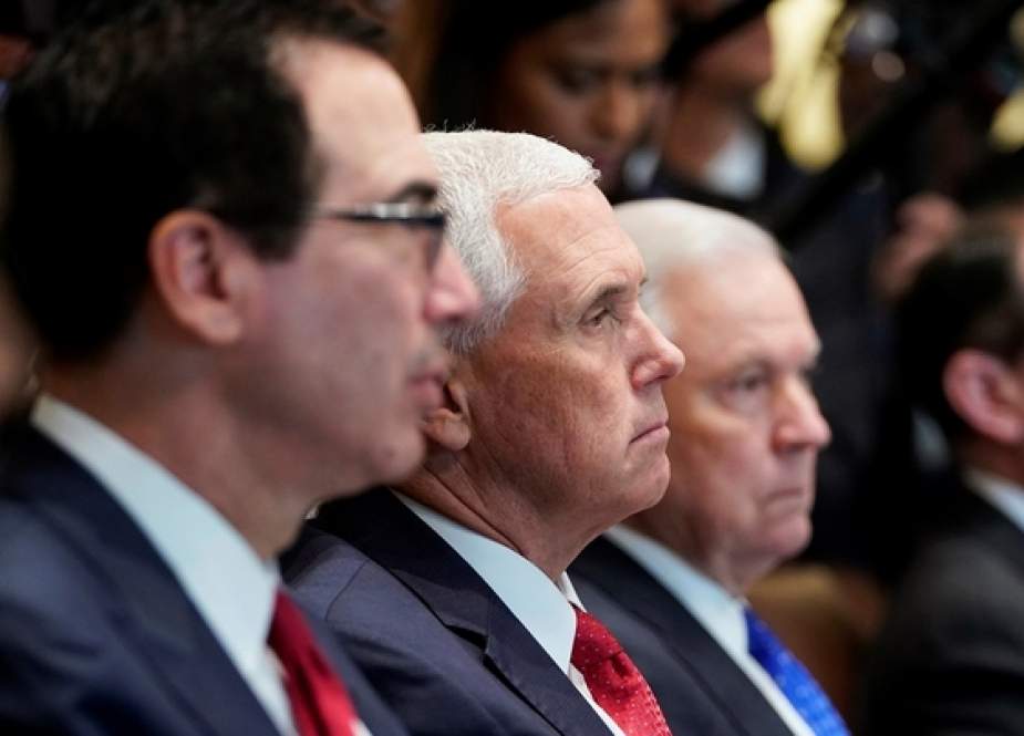 From left: US Treasury Secretary Steven Mnuchin, Vice President Mike Pence, Attorney General Jeff Sessions, and Labor Secretary Alex Acosta take part in a Cabinet meeting in the Cabinet Room of the White House on August 16, 2018 in Washington, DC. (AFP photo)