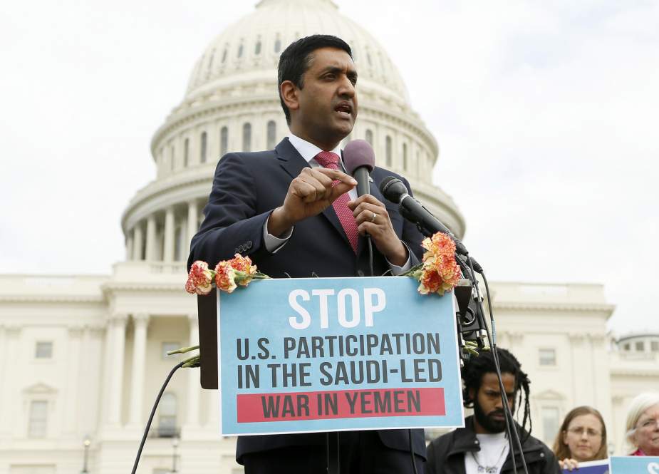 Rep. Ro Khanna (D-CA) speaks at a rally to support a Senate vote sponsored by Sen. Bernie Sanders to withdraw U.S. military support for Saudi Arabia’s bombing of Yemen at the U.S. Capitol Building on, March 19, 2018 in Washington D.C. The rally was organized on the eve of bilateral talks between U.S. President Trump and the Saudi Crown Prince.