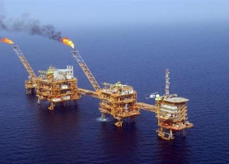 An aerial view of the offshore platform of Iran