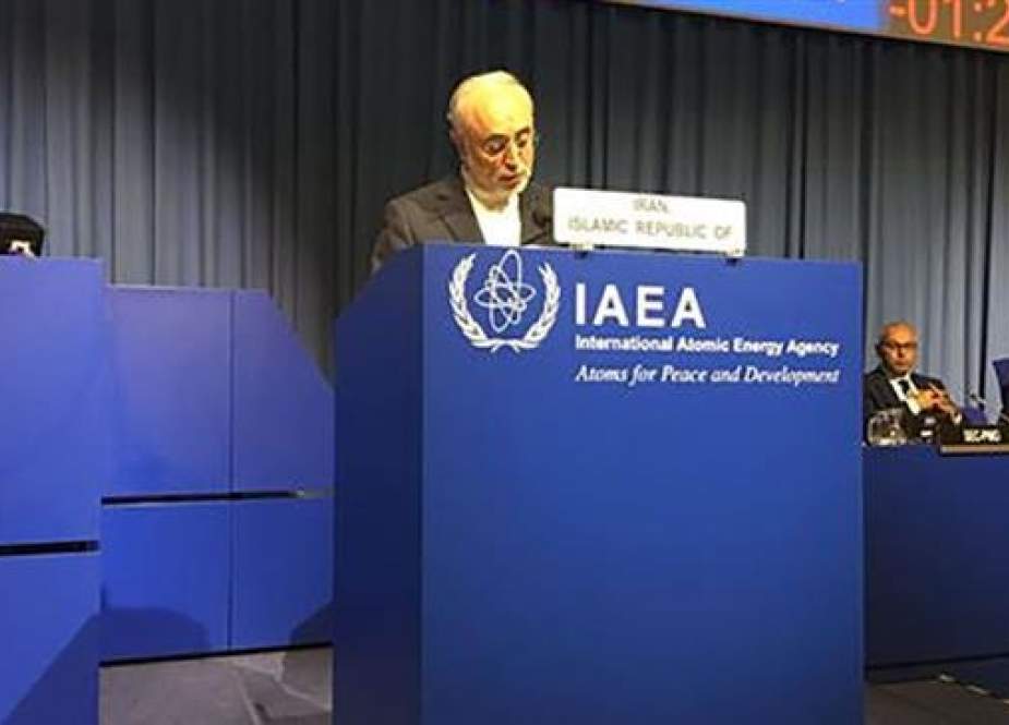 Head of the Atomic Energy Organization of Iran Ali Akbar Salehi addresses the 62nd General Conference of the International Atomic Energy Agency in Vienna on September 17, 2018. (Photo by aeoi.org.ir)