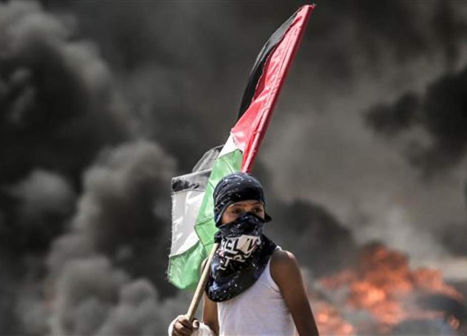 Palestinian boy holding his national flag.jpg