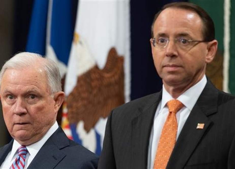 This file photo shows US Attorney General Jeff Sessions (L) and Deputy Attorney General Rod Rosenstein.