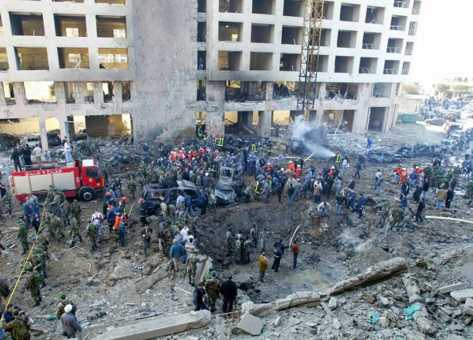 The site of the lorry bombing that killed former prime minister Rafiq Hariri and 21 bystanders