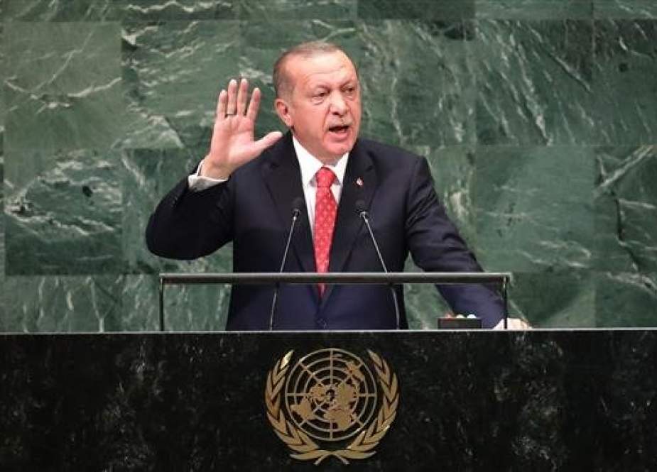 Turkish President Recep Tayyip Erdogan addresses the 73rd session of the United Nations General Assembly at UN headquarters in New York on September 25, 2018. (Photo by Reuters)