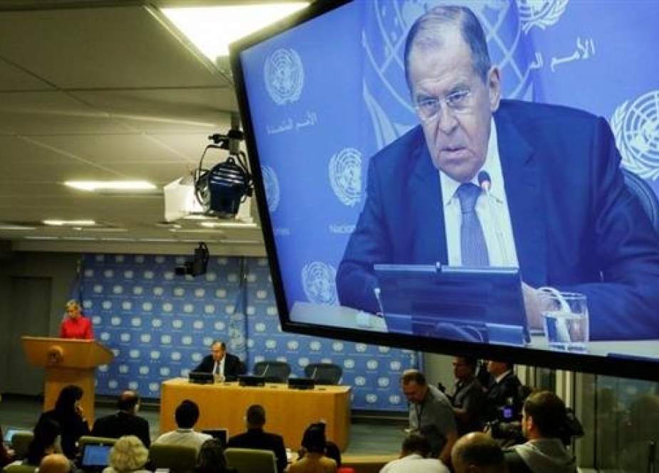 Russian Foreign Minister Sergei Lavrov speaks during a news conference on the sidelines of the 73rd session of the United Nations General Assembly at UN headquarters in New York, Sept. 28, 2018. (Photo by Reuters)