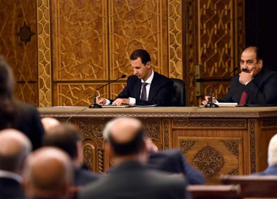Syrian President Bashar al-Assad is addressing a meeting held by the central committee of the ruling al-Baath Arab Socialist Party in the capital Damascus, October 7, 2018. (Photo by SANA)