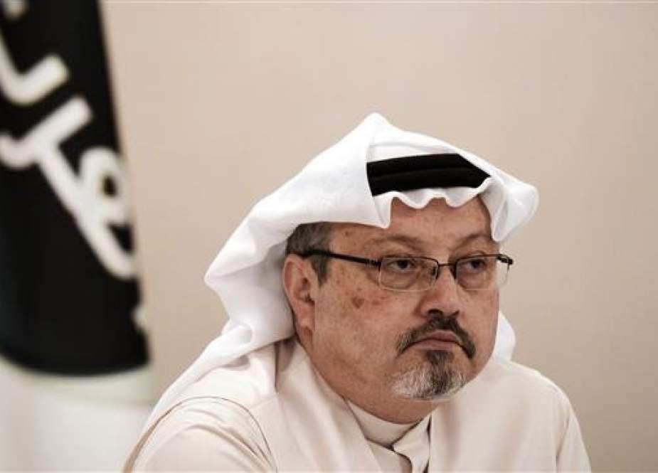 In this file photo taken on December 15, 2014, general manager of Alarab TV, Jamal Khashoggi, looks on during a press conference in the Bahraini capital Manama. (Photo by AFP)