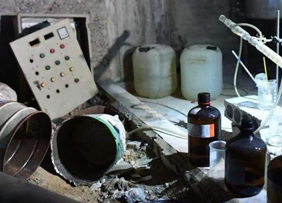 File photo of a laboratory used by militants to produce chemical agents and explosives in the Damascus suburb of Douma. (Photo by Sputnik)