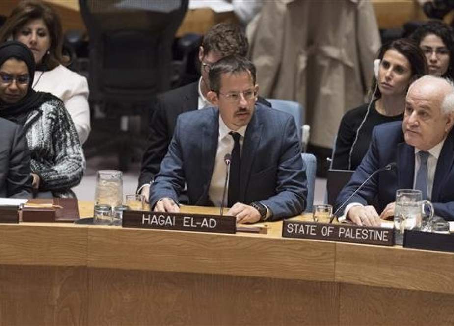 Israeli rights group B’Tselem, Hagai El-Ad (C) addressing a UN Security Council meeting.