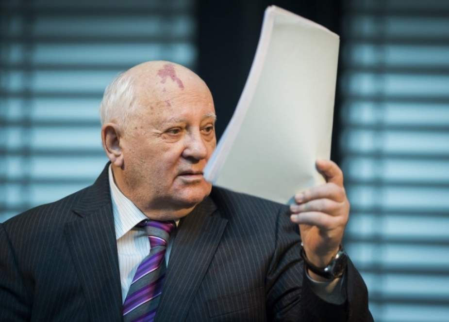 The file photo shows former President of the Soviet Union Mikhail Gorbachev attending a symposium on security in Europe, 25 years after the fall of the "Wall" in Berlin, November 8, 2014. (Photo by AFP)