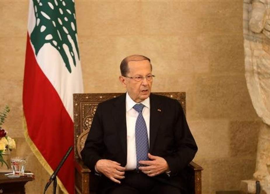 Lebanese President Michel Aoun speaks during a meeting with German Chancellor Angela Merkel (not shown) at the presidential palace in Baabda, east of the capital Beirut, during her official visit on June 22, 2018. (Photo by AFP)