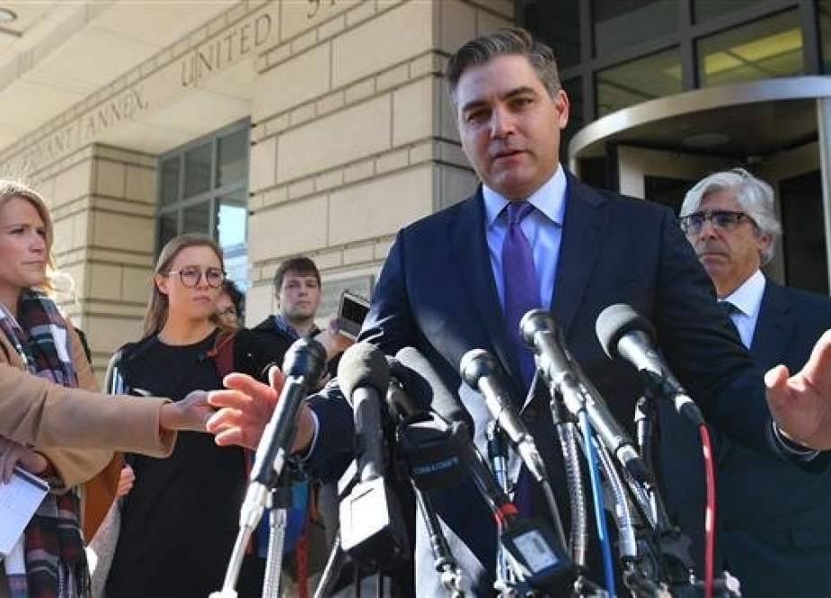 CNN White House correspondent Jim Acosta speaks outside US District Court in Washington, DC, on November 16, 2018. (Photo by AFP)