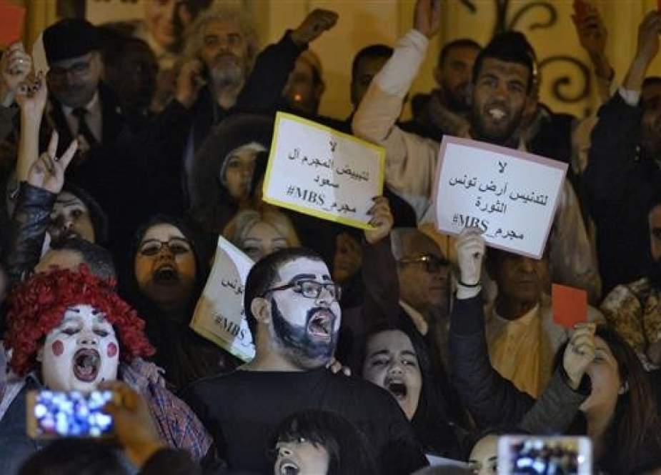 Tunisians demonstrate against the upcoming visit of Saudi Crown Prince Mohammed bin Salman to Tunisia,