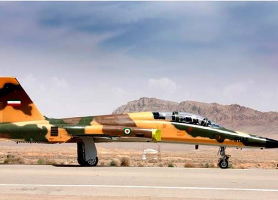 An Iranian Air Force Kowsar fighter jet is landing at an airfield in this undated photo.