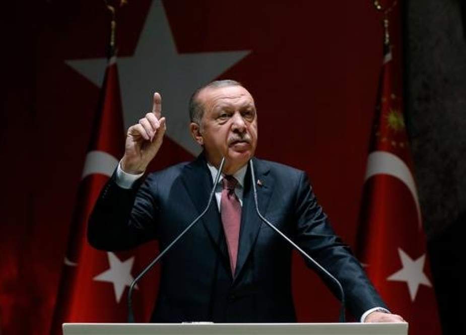 This handout file picture, taken and released on October 26, 2018 by the Turkish presidential press service, shows Turkish President Recep Tayyip Erdogan gesturing during a speech in Ankara. (Via AFP)